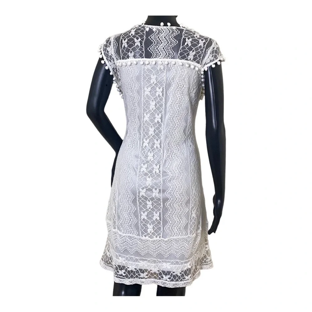 Knitted Laced White Fashion Summer Dress With Tassels. SZ L - Picture 2 of 14